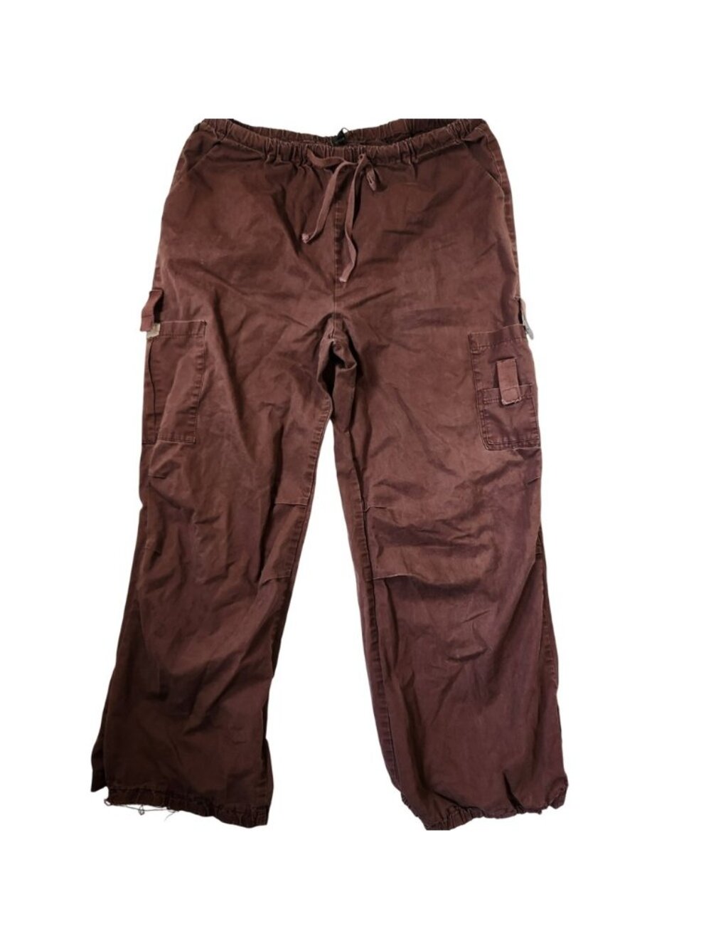 NVFelix Brown Cotton Cargo Pants Elastic Drawstring Waist Large